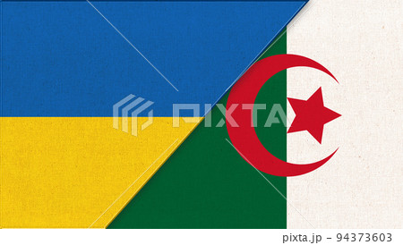 Flag of Ukraine and Algeria- 3D illustration. Two Countries Flag of Ukraine and Algeria- 3D illustration. Two Countries 94373603
