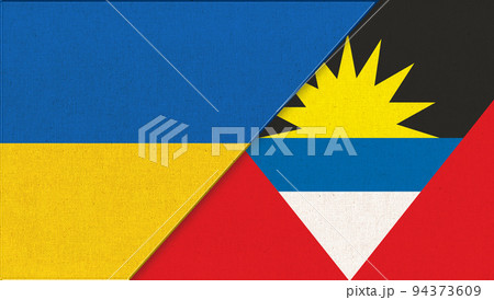 Flag of Ukraine and Antigua and Barbuda - 3D illustration. fabric surface 94373609