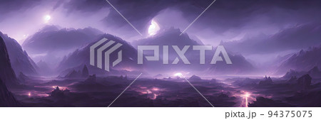 alien landscape, a panorama of a surface of another planet. Banner size alien landscape, a panorama of a surface of another planet. Banner size 94375075