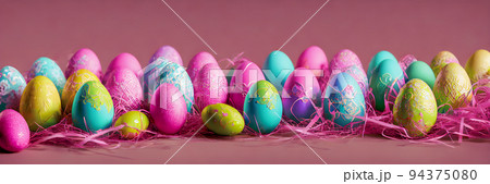 Colorful Easter Eggs Background. Banner size. 3D Colorful Easter Eggs Background. Banner size. 3D 94375080
