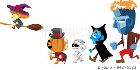 ハロウィンのかわいいキャラクターが行進するイラストのイラスト素材 ハロウィンのかわいいキャラクターが行進するイラストのイラスト素材