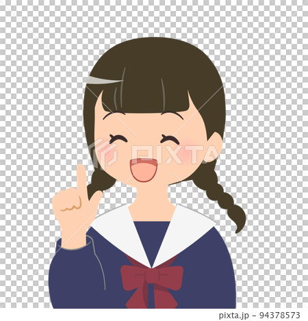 Bust-up illustration of a female student who raises her index finger Bust-up illustration of a female student who raises her index finger 94378573