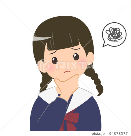 悩む 女子学生のバストアップイラスト 悩む 女子学生のバストアップイラスト 94378577