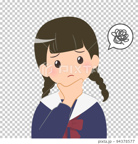 一個擔心的女學生的半身像插圖 一個擔心的女學生的半身像插圖 94378577