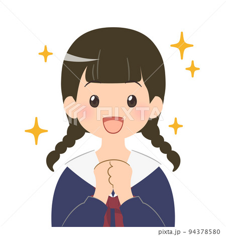 喜ぶ 女子学生のバストアップイラスト 94378580