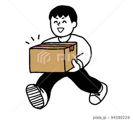 ダンボールを持ち運ぶ私服男性（シンプル） 94380229