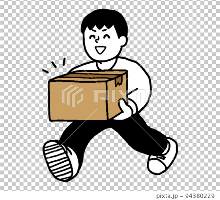 ダンボールを持ち運ぶ私服男性（シンプル） 94380229