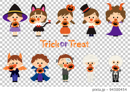Set of children who came to get sweets on Halloween 94380454