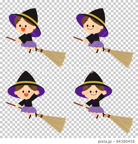 ホウキに乗ったかわいい魔女のイラスト素材 [94380458] - PIXTA