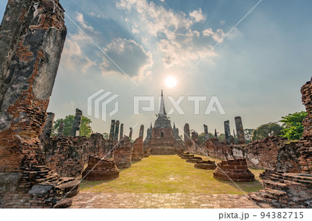 Ancient temple in Ayutthaya, Thailand. The temple is on the site of the old Royal Palace of ancient capital of Ayutthaya 94382715