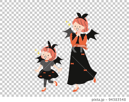 ハロウィンでドラキュラの仮装を楽しむかわいい親子 94383548