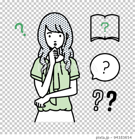 A set of office casual women question marks standing and feeling doubts with their hands on their chins A set of office casual women question marks standing and feeling doubts with their hands on their chins 94383654