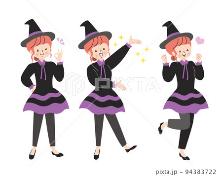ハロウィンで魔女の仮装する女性の表情セット ハロウィンで魔女の仮装する女性の表情セット 94383722