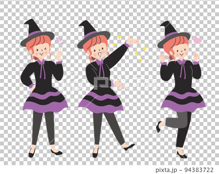 ハロウィンで魔女の仮装する女性の表情セット ハロウィンで魔女の仮装する女性の表情セット 94383722