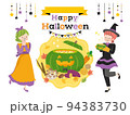 秋野菜で作ったハロウイン料理と仮装した女性達 94383730