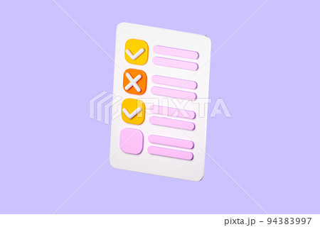 3d cheklist clipboard icon. Todo or tasks list, vote form, online survey, feedback or examination concept. High quality isolated render 3d cheklist clipboard icon. Todo or tasks list, vote form, online survey, feedback or examination concept. High quality isolated render 94383997