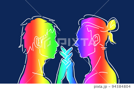 プライド月間（Pride Month）　手を合わせ見つめ合う男性カップル 94384804