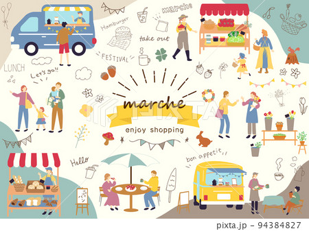 マルシェ 休日のマーケットで楽しむ人々 マルシェ 休日のマーケットで楽しむ人々 94384827