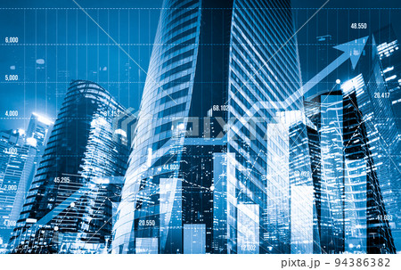 Financial graphs and modernistic cityscape as background for business concept. Financial graphs and modernistic cityscape as background for business concept. 94386382