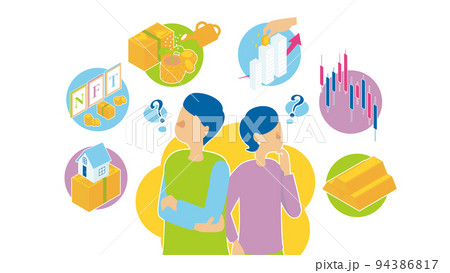 分散投資に悩む男性と女性 分散投資に悩む男性と女性 94386817