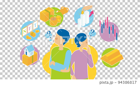 分散投資に悩む男性と女性 分散投資に悩む男性と女性 94386817