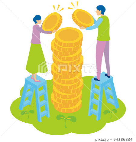 積立投資で資産の運用を考える夫婦 94386834