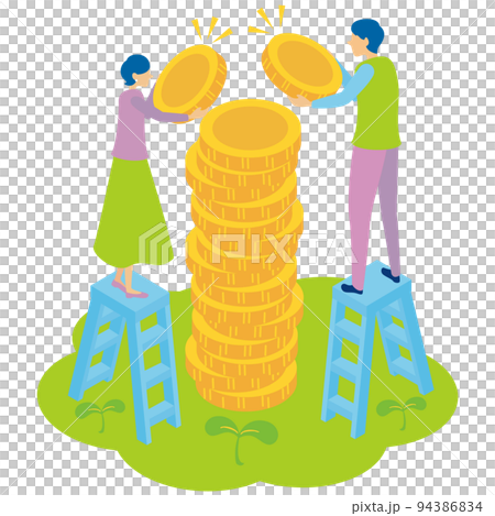 積立投資で資産の運用を考える夫婦 94386834