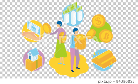 Women and men who invest by diversifying stocks 94386853