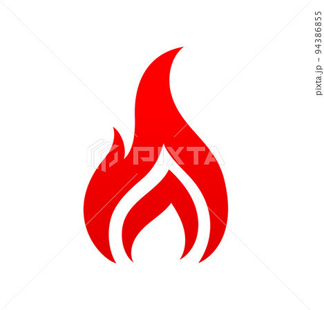Red burning fire, isolated vector icon, torch flame, campfire symbol. Shining flare with long waving tongues. Decorative design element, cartoon ignition Red burning fire, isolated vector icon, torch flame, campfire symbol. Shining flare with long waving tongues. Decorative design element, cartoon ignition 94386855