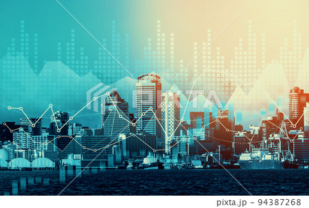 Financial graphs overlap with modernistic urban area for business concept. Financial graphs overlap with modernistic urban area for business concept. 94387268