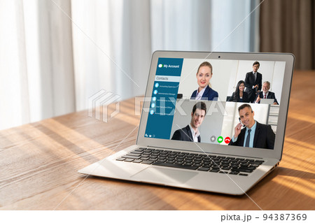 Business people on video conference for modish virtual group meeting Business people on video conference for modish virtual group meeting 94387369