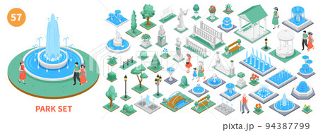 Isometric Fountaind Park Elements 94387799