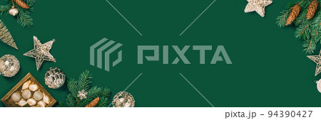 Christmas and New Year rich golden ornaments banner. 94390427