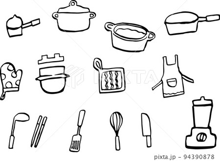 手書きのキッチン用品イラスト（白黒） 94390878