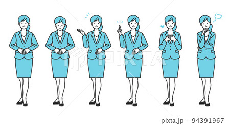 案内をする色々なポーズのスーツの女性セットシンプルタッチ 案内をする色々なポーズのスーツの女性セットシンプルタッチ 94391967