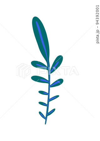 Vector illustration of an abstract green twig with leaves drawn in a flat style. 94392001