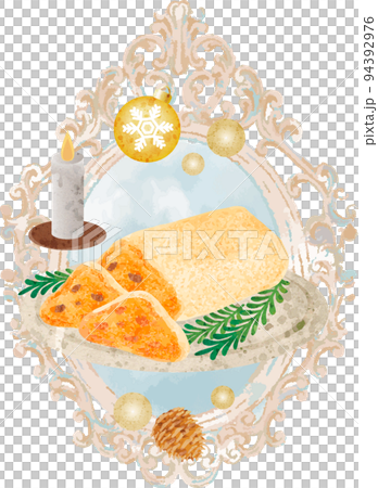 Stollen Christmas sweets cake watercolor oil analog hand drawn illustration material 94392976