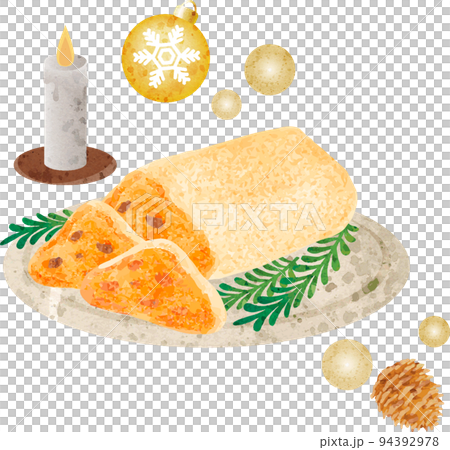 Stollen Christmas sweets cake watercolor oil analog hand drawn illustration material 94392978
