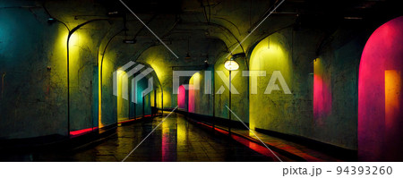 neon corridors with arches with black background 94393260