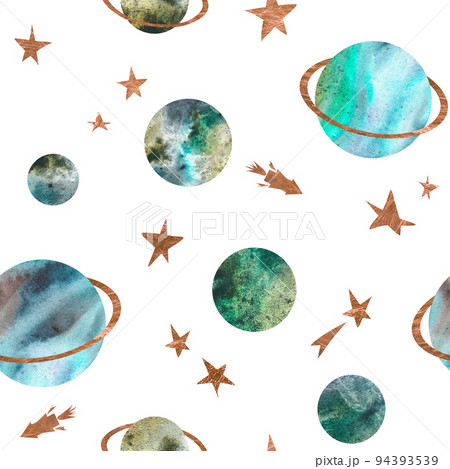 Space seamless pattern. Watercolor illustration. Isolated on a white background. For design. 94393539