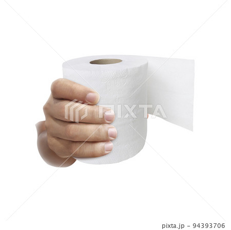 hand holding toilet paper over white background hand holding toilet paper over white background 94393706