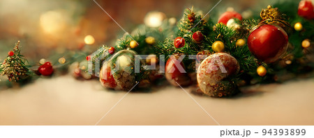 New Year's warm background with copy space in warm colors with Christmas decorations and Christmas New Year's warm background with copy space in warm colors with Christmas decorations and Christmas 94393899
