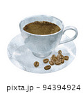 手描きのコーヒカップとコーヒー豆の水彩イラスト 94394924
