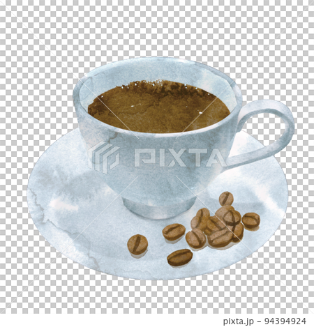 咖啡杯和咖啡豆的手繪水彩插圖 94394924