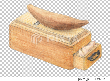 Illustration of dried bonito drawn with watercolor pencil Background transparent 94397048