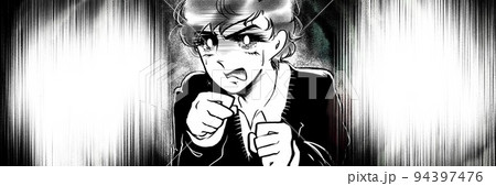 70年代少女漫画黒髪天然パーマの美少年が裏切りに怒り睨みつける白黒イラスト 70年代少女漫画黒髪天然パーマの美少年が裏切りに怒り睨みつける白黒イラスト 94397476