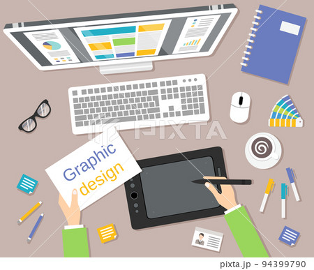 Designer workplace top view Designer workplace top view 94399790