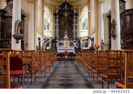 Bossut, Wallon Region, Belgium -Gothical interior design of the local catholic Our lady church Bossut, Wallon Region, Belgium -Gothical interior design of the local catholic Our lady church 94401435