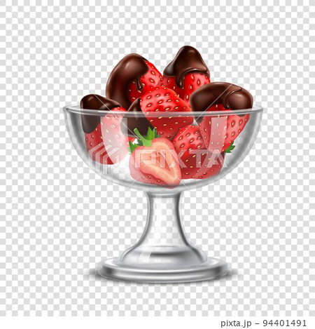 Realistic Strawberry In Chocolate Composition 94401491