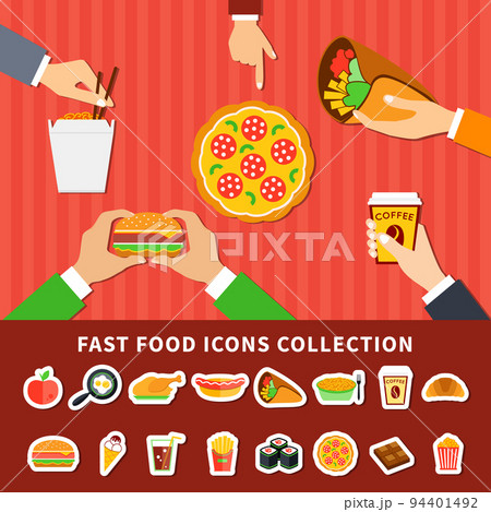 Fast Food Icons Hands Flat Banners Fast Food Icons Hands Flat Banners 94401492